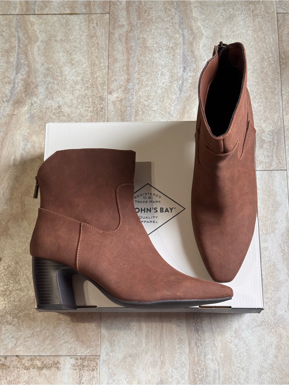 St. John's Bay Chestnut Pointed-Toe Ankle Booties with Block Heel